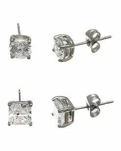 Wholesale 🔥 Round and Square CZ Stud Earrings - 2 Pair 🎁