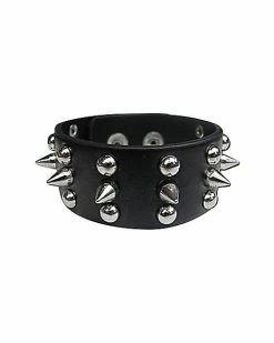 Deals ✔️ Black Leather 3 Row Spike Bracelet 🤩