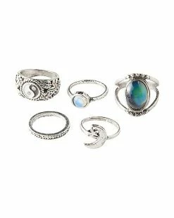 Budget ⌛ Yin Yang Moon Opal-Effect Ring 5 Pack ✨