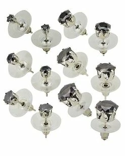 Best Sale 😉 Black CZ Round Stud Earrings - 6 Pair ✔️