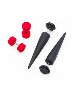 Buy 🤩 Black and Red Fake Tapers and Plugs Set 2 Pair - 18 Gauge 👏