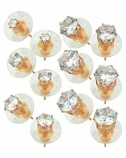 Deals 🛒 Rose Goldplated Circle CZ Stud Earrings 6 Pair - 20 Gauge 😀