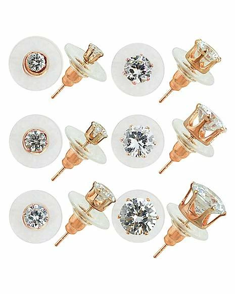 Deals ๐ Rose Goldplated Circle CZ Stud Earrings 6 Pair - 20 Gauge ๐ - Image 2