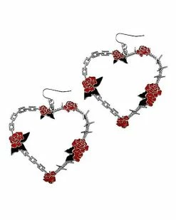 Deals ❤️ Rose Heart Barbed Wire Dangle Earings 🎁