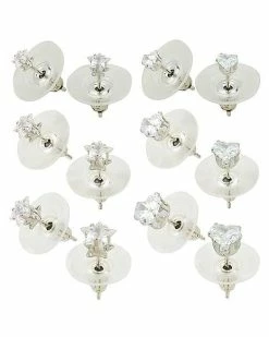 Outlet ❤️ Multi-Pack CZ Stars and Heart Stud Earrings 6 Pair - 20 Gauge 🤩