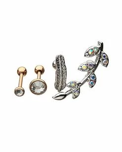 Best Sale ✔️ Multi-Pack CZ Leaf Cartilage Earrings 4 Pack - 18 Gauge 🌟