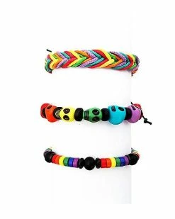 Wholesale 😉 Multi-Pack Rainbow Skull Bracelets - 3 Pack ⌛