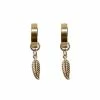 Coupon 😀 Goldtone Feather Dangle Huggie Earrings - 18 Gauge 🧨