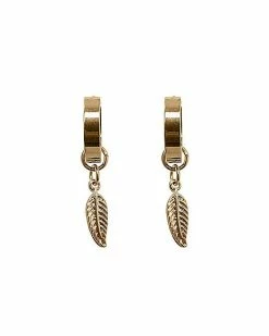 Coupon 😀 Goldtone Feather Dangle Huggie Earrings - 18 Gauge 🧨
