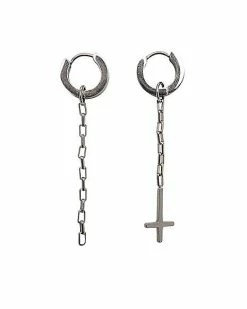 Wholesale 👍 Chain Cross Dangle Huggie Hoop Earrings - 18 Gauge 🔥