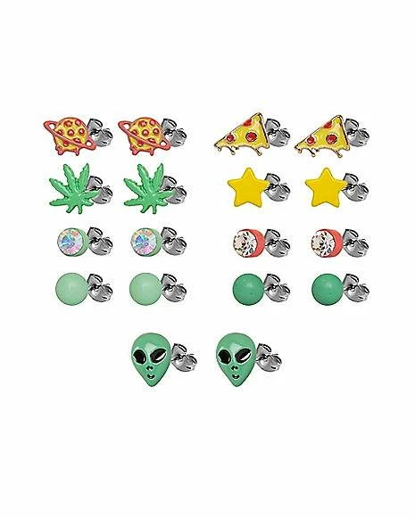 Buy โญ Multi-Pack Pizza Alien Stud Earrings - 9 Pack ๐