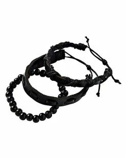 Best Pirce 🔥 Multi-Pack Black Threaded and Beaded Bracelets - 3 Pack 🛒