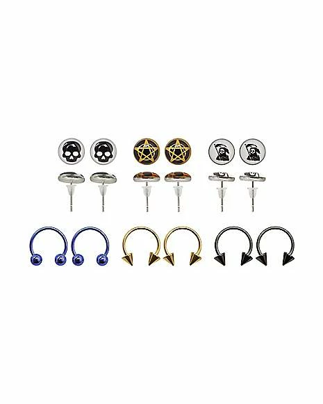 Discount ๐ Multi-Pack Stud Earrings and Horseshoe Rings 6 Pair - 18 Gauge โญ