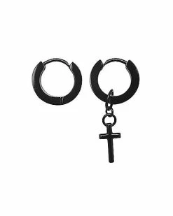 New 😀 Cross Dangle Huggie Hoop Earrings - 18 Gauge 🧨