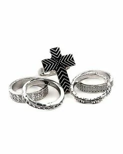Cheapest 🤩 Multi-Pack Silvertone Cross Rings - 5 Pack 🔔