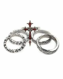 Hot Sale 😀 Multi-Pack Red Gothic Cross Rings - 5 Pack 👍