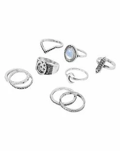 Outlet 🥰 Multi-Pack Antique Silver Moon Star Rings 9 Pack 💯