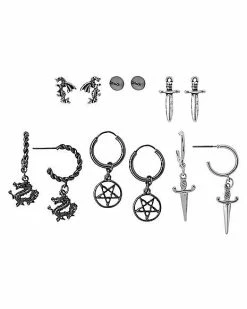 Brand new 💯 Multi-Pack Pentagram and Dragon Hoop and Stud Earrings – 6 Pair 🎉