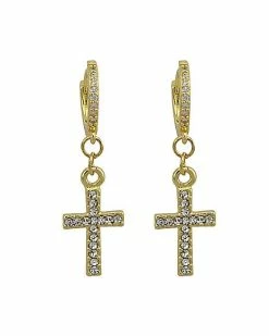 Brand new ⭐ CZ Goldtone Cross Dangle Huggie Hoop Earrings - 18 Gauge 🔔