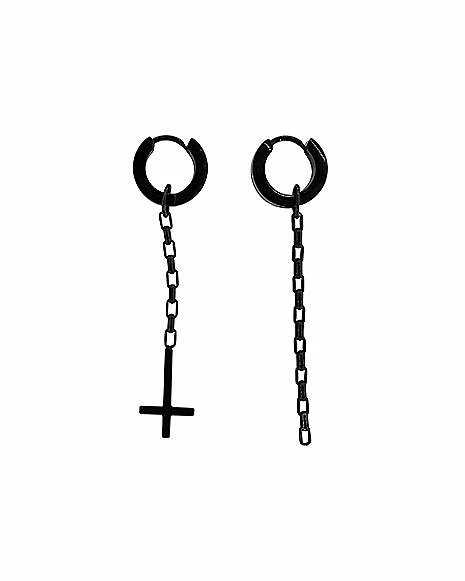 Cheap ๐ Black Upside Down Cross Dangle Earrings โ