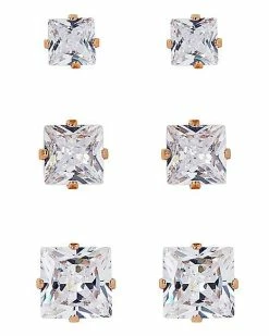 Best reviews of ✔️ Multi-Pack Rose Goldtone CZ Square Stud Earrings 3 Pack – 20 Gauge 🤩