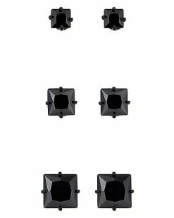 Best Pirce 🥰 Multi-Pack Black CZ Titanium Stud Earrings 3 Pair – 20 Gauge 👏