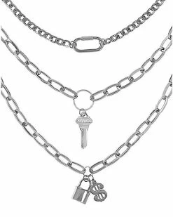 Budget ✔️ Multi-Strand Lock and Dollar Sign Chain Necklace 💯