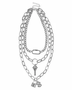 Alternative view of Budget ✔️ Multi-Strand Lock and Dollar Sign Chain Necklace 💯