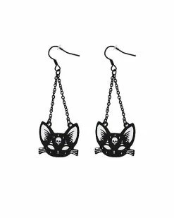 Best Sale 🛒 Black Cat Skull Dangle Earrings 😍