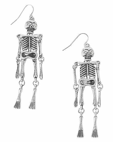 Outlet ⌛ Silvertone Skeleton Dangle Earrings ⭐ 3 Outlet ⌛ Silvertone Skeleton Dangle Earrings ⭐
