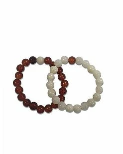 Buy 😀 Brown and Cream White Long Distance Beaded Bracelets - 2 Pack 🔔