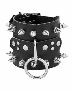 Wholesale 🔔 2 Buckle Spiked Leather Cuff Bracelet 🎁