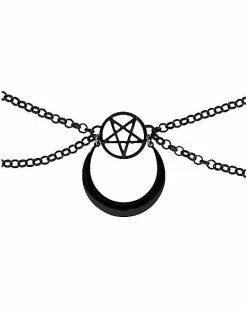 Discount ⌛ Chain Pentagram Moon Choker Necklace ⌛