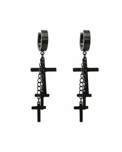 Top 10 🧨 Black Cross Chain Dangle Huggie Earrings 🌟
