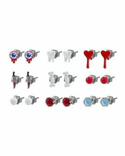 Best Sale ✨ Multi-Pack CZ Spooky Stud Earrings 9 Pair – 18 Gauge 🔔