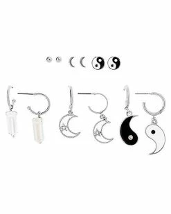 Promo 🎁 Multi-Pack Yin Yang and Moon Hoop and Stud Earrings – 6 Pair ⌛