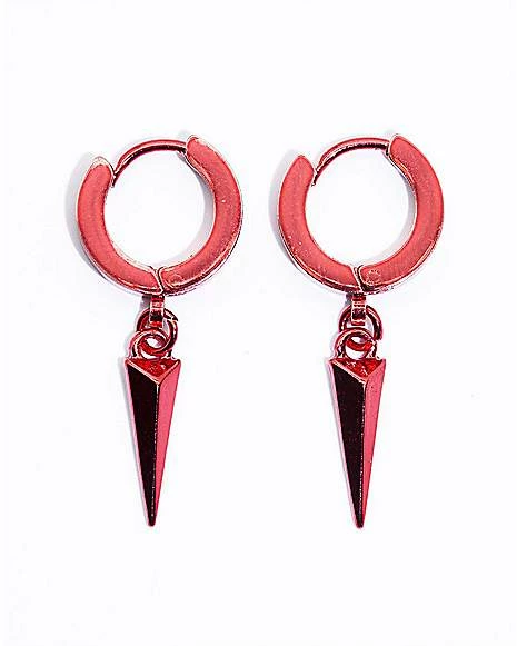 Flash Sale 𧨠Red Spike Dangle Huggie Hoop Earrings β 18 Gauge π₯