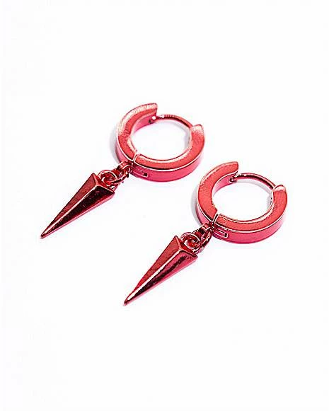 Flash Sale 𧨠Red Spike Dangle Huggie Hoop Earrings β 18 Gauge π₯ - Image 2