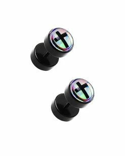 Deals ❤️ Black Cross Fake Plugs - 18 Gauge 🎉