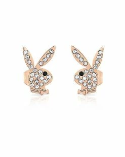 Coupon 🎉 Rose Goldtone Clear CZ Playboy Bunny Stud Earrings 🛒