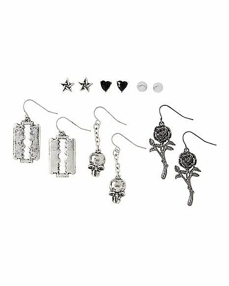 Promo β Multi-Pack Razor Rose and Skull Earrings - 6 Pack π