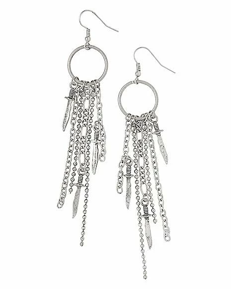 Cheapest π O-Ring Chain Dagger Fishhook Dangle Earrings π 3 Cheapest π O-Ring Chain Dagger Fishhook Dangle Earrings π