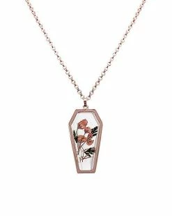Promo ✔️ Pink Pressed Flowers Coffin Chain Necklace ⌛