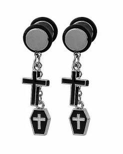 Outlet 🔔 Black Coffin and Cross Dangle Fake Plugs – 18 Gauge ✔️