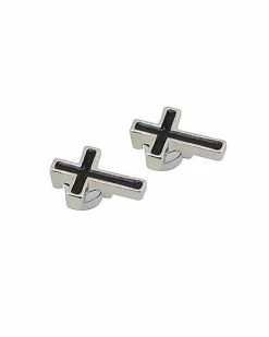 Discount 😍 Black Cross Magnetic Fake Stud Earrings ✔️