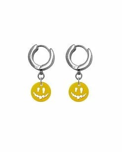 Promo 😉 Yellow Smiley Dangle Hoop Earrings – 18 Gauge 😍