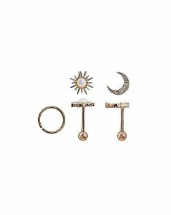 Brand new 🌟 Multi-Pack CZ Sun and Moon Barbells and Hoop Earrings 3 Pack – 18 Gauge 👍