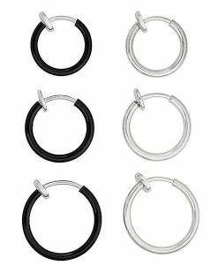 Best reviews of 🔥 Multi-Pack Black and Silvertone Fake Hoop Earrings - 6 Pack ❤️