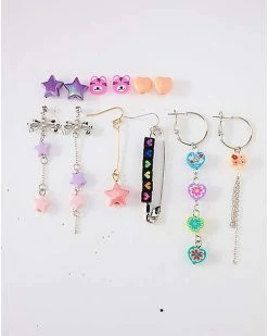 Best Pirce ✔️ Multi-Pack Star and Heart Stud Earrings and Dangle Earrings - 6 Pair 👏