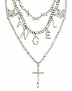 Best Sale 😍 Three Row Barbed Angel Cross Necklace 😀